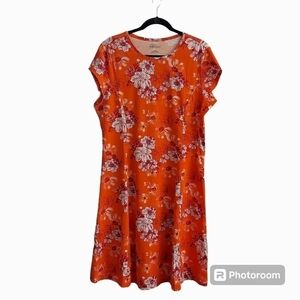 EASY ESSENTIALS Orange Floral Capped Sleeve Midi Dress L Grandmacore
